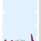 Achterkant kerstkaart 'Merry Fucking Christmas' met alleen wat kleine afbeeldingen van 2 kerstballen en een piek langs het logo van Liefs Jansje