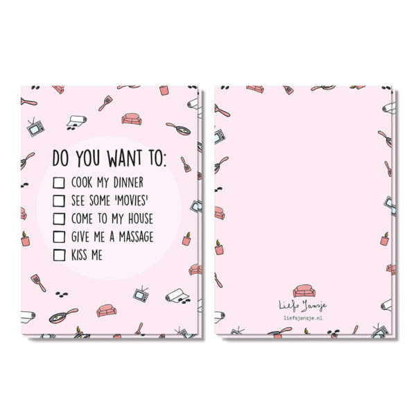 Valentijnskaart aanvinkboxjes met wat je wilt doen als date