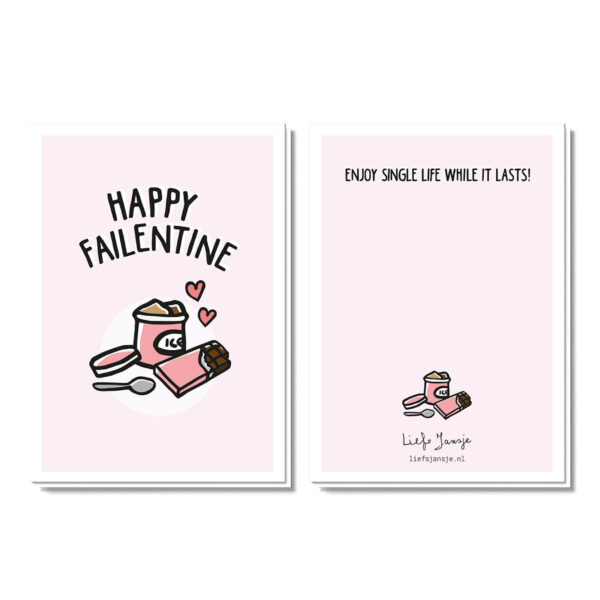 Valentijnskaart voor single vrouwen met de tekst: happy failentine