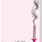 Achterkant verjaardagskaart met uitgeblazen roze kaarsje