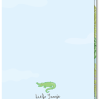 Achterkant kinderkaart verjaardag blanco met alleen een kleine krokodil boven het logo van Liefs Jansje