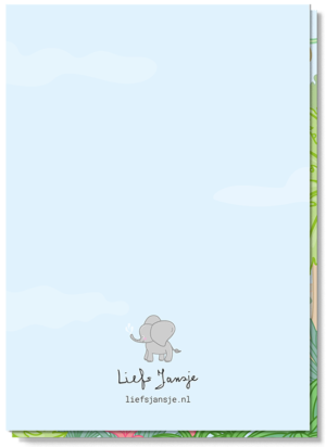 Kinderkaart zonder tekst blanco achterkant, alleen een klein olifantje boven het logo