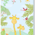 Vrolijke dierenkaart met daarop twee giraffen, flamingo's en tropische vogels.