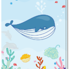 Kinderkaarten blanco met daarop een walvis, rog, dolfijnen