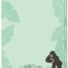 Achterkant wenskaart met een illustratie van een aap op een rots