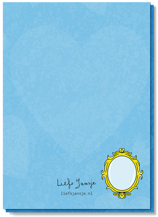 Licht blauw kaart met de illustratie van een spiegel